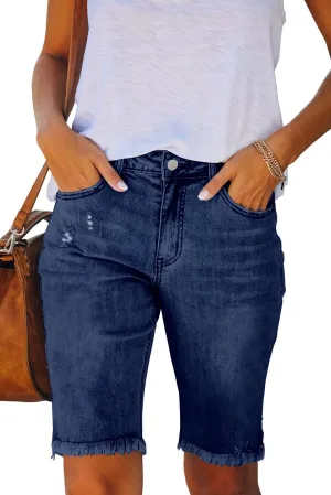 Necooer Women Jean Shorts Ripped Casual Summer Mid Waist Stretchy Five Points Denim Jean Shorts