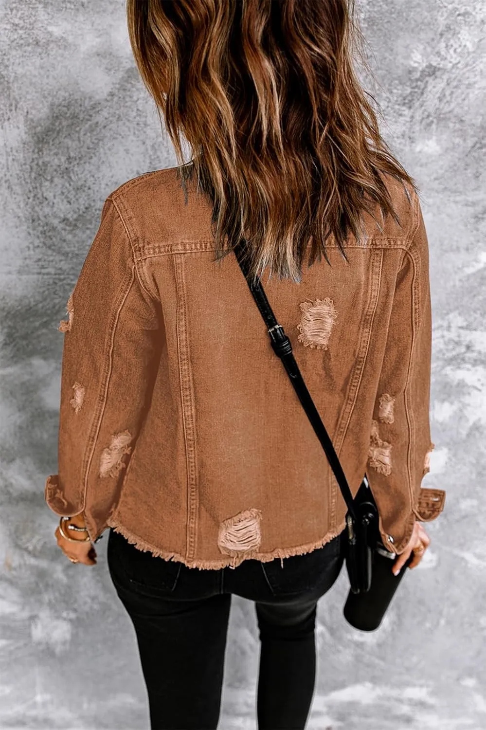 Necooer Women's Jean Jacket Distressed Washed Button Up Boyfriend Denim Jacket Coat With Pockets