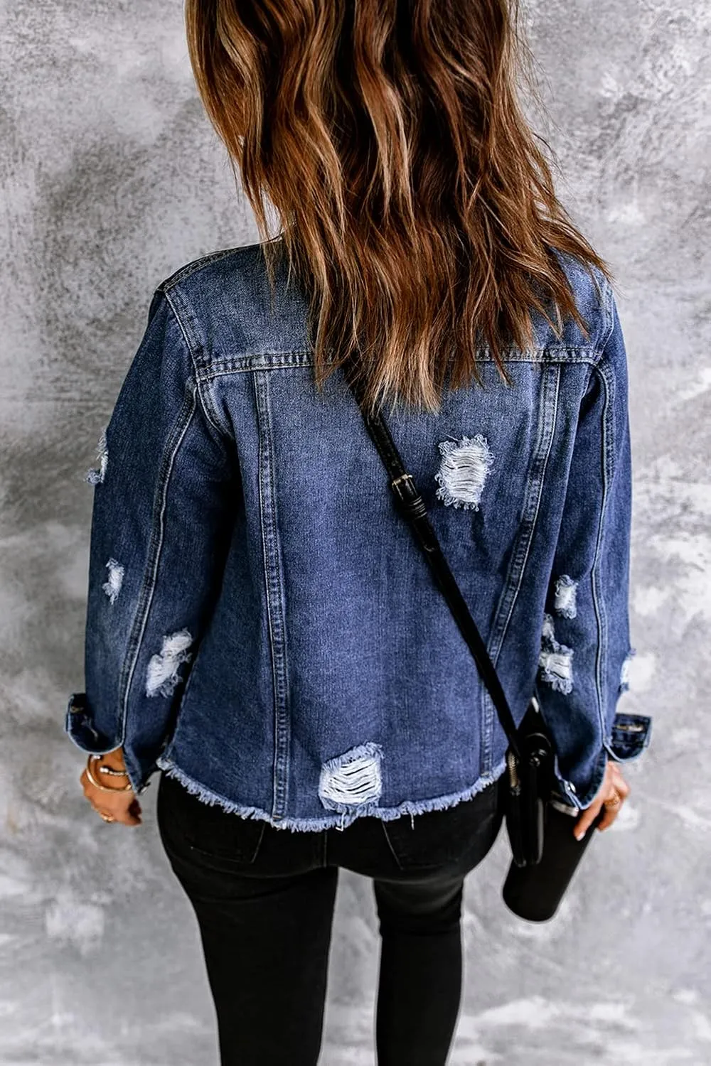 Necooer Women's Jean Jacket Distressed Washed Button Up Boyfriend Denim Jacket Coat With Pockets