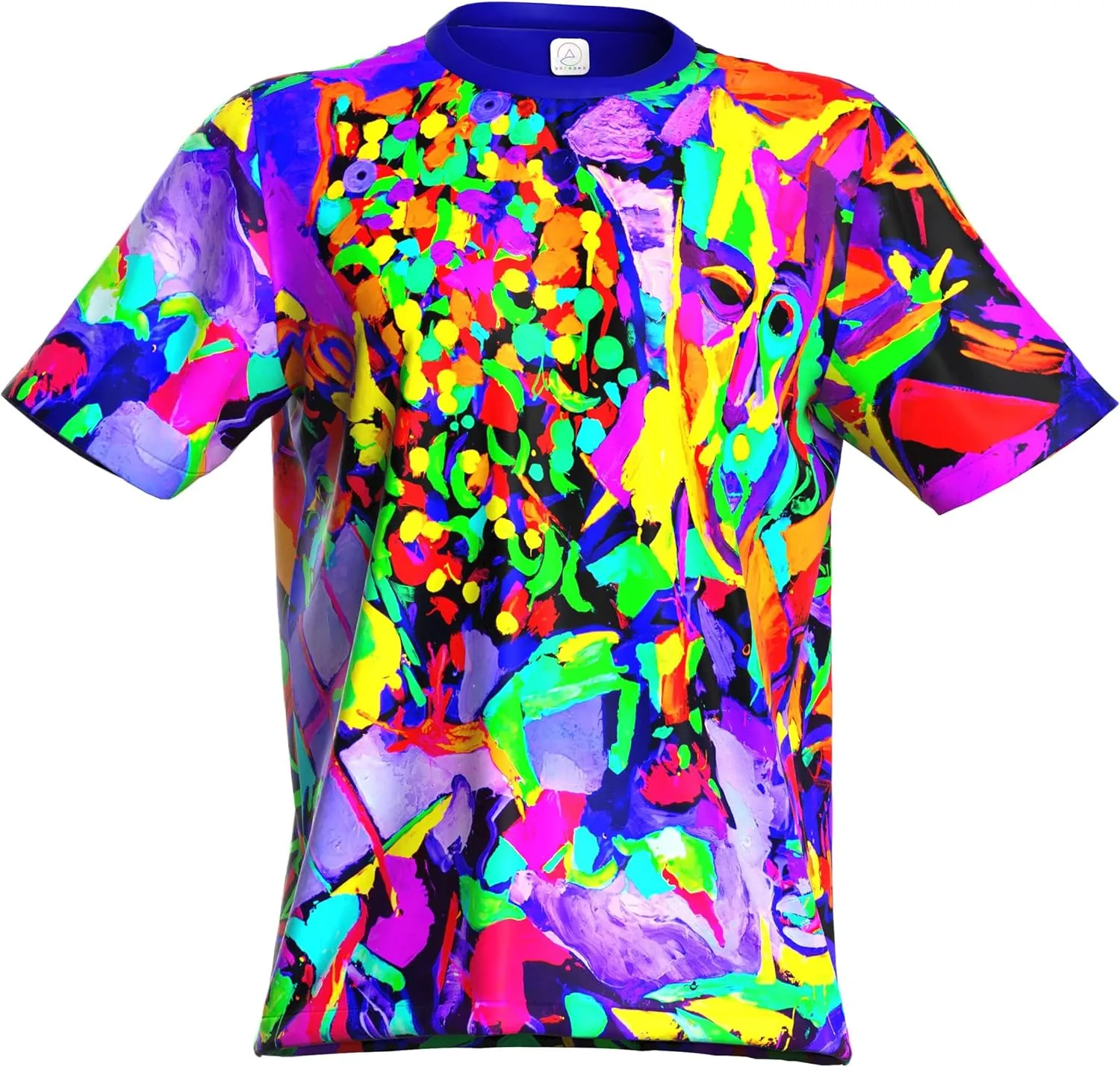 Neon UV Glow Blacklight Designed Handmade Art Shirt Printed Short Sleeve Sport Workout Exercise Boy Guy Unisex Men T-Shirt