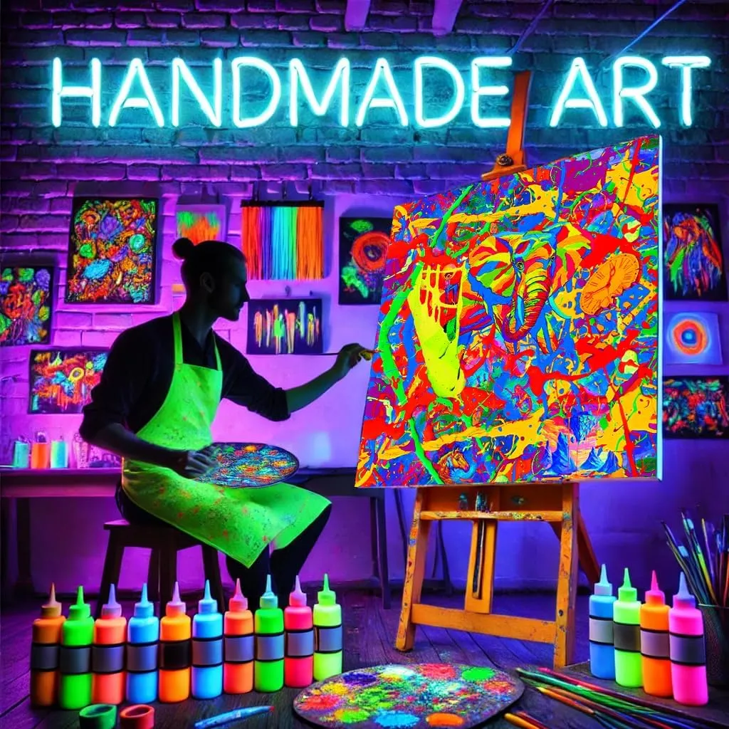 Neon UV Glow Blacklight Designed Handmade Art Shirt Printed Short Sleeve Sport Workout Exercise Boy Guy Unisex Men T-Shirt