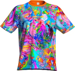 Neon UV Glow Blacklight Designed Handmade Art Shirt Printed Short Sleeve Sport Workout Exercise Boy Guy Unisex Men T-Shirt
