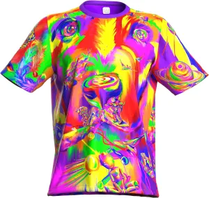 Neon UV Glow Blacklight Designed Handmade Art Shirt Printed Short Sleeve Sport Workout Exercise Boy Guy Unisex Men T-Shirt