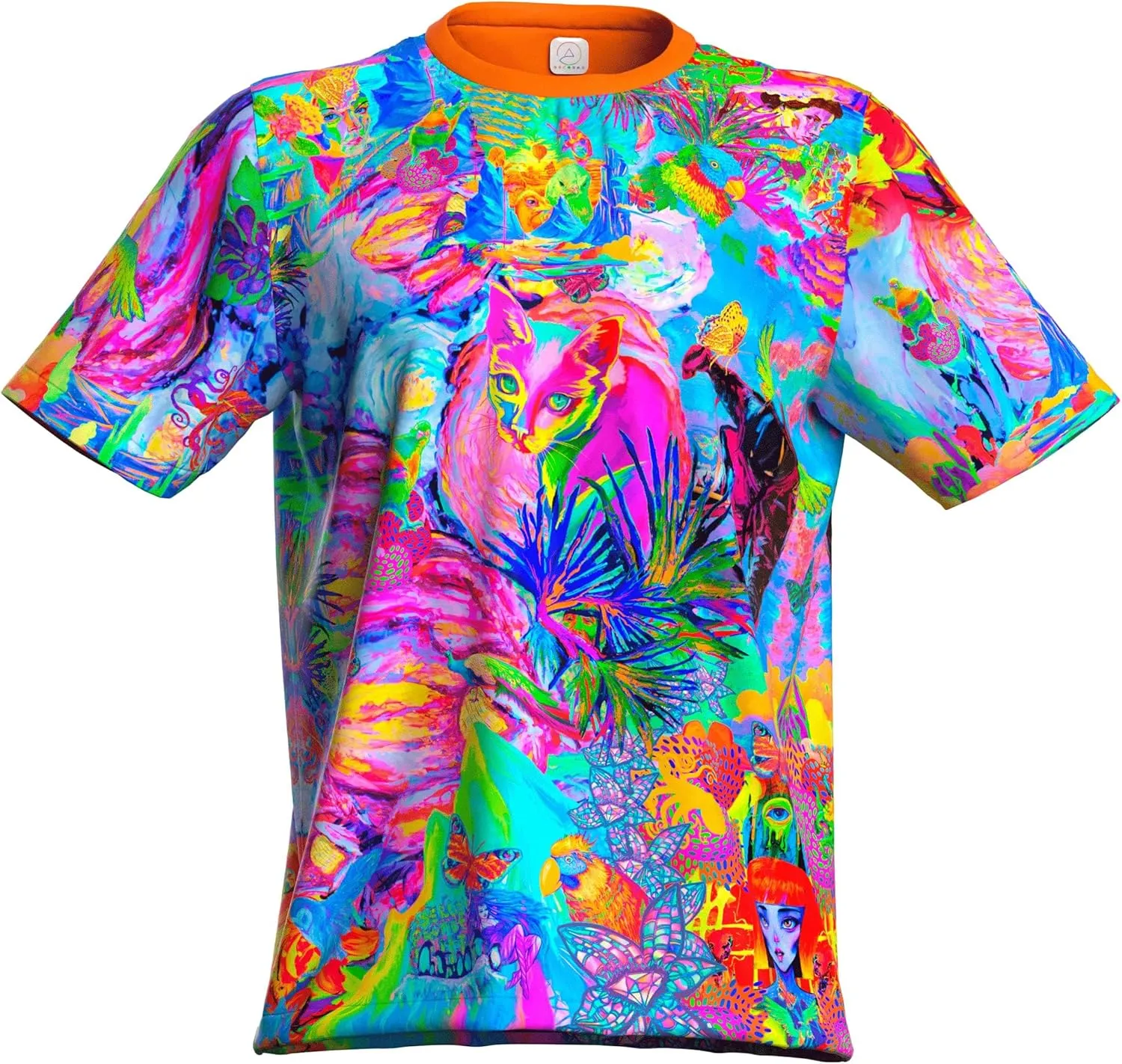 Neon UV Glow Blacklight Designed Handmade Art Shirt Printed Short Sleeve Sport Workout Exercise Boy Guy Unisex Men T-Shirt
