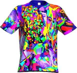 Neon UV Glow Blacklight Designed Handmade Art Shirt Printed Short Sleeve Sport Workout Exercise Boy Guy Unisex Men T-Shirt