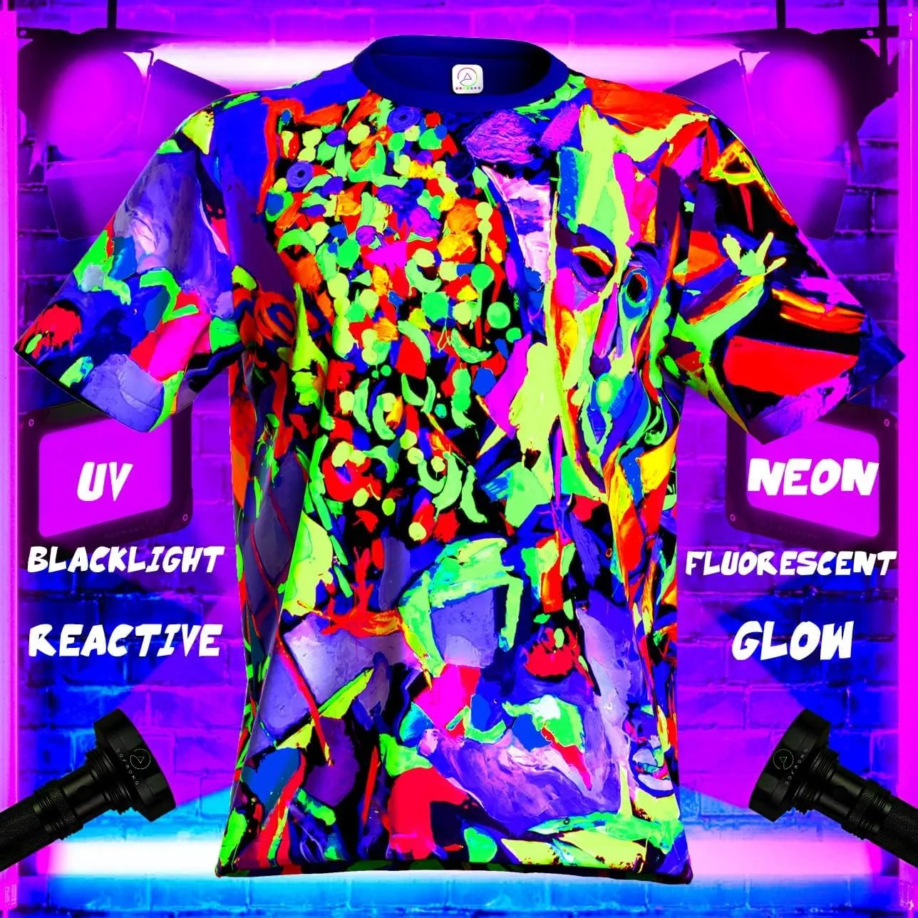 Neon UV Glow Blacklight Designed Handmade Art Shirt Printed Short Sleeve Sport Workout Exercise Boy Guy Unisex Men T-Shirt