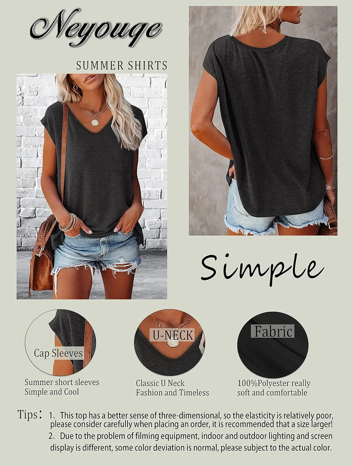 NEYOUQE Womens Summer Short/Long Sleeve T Shirts Athletic Workout Running Golf Tees Fashion Trendy Plain Casual Tops