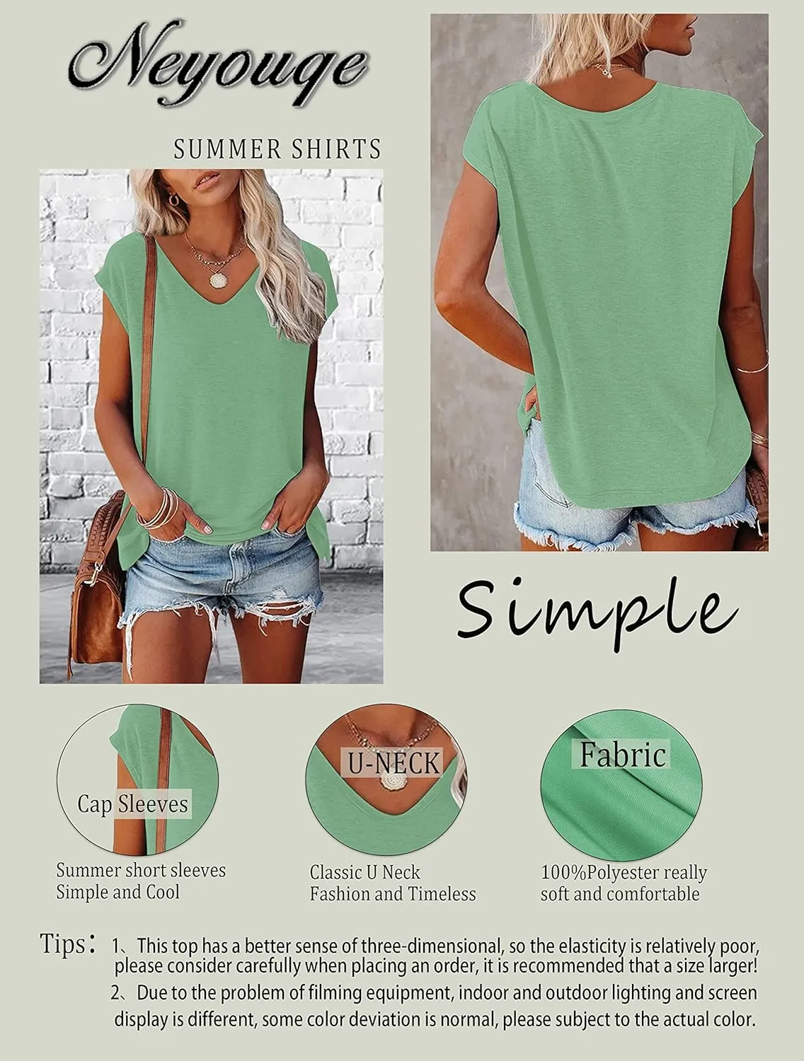 NEYOUQE Womens Summer Short/Long Sleeve T Shirts Athletic Workout Running Golf Tees Fashion Trendy Plain Casual Tops