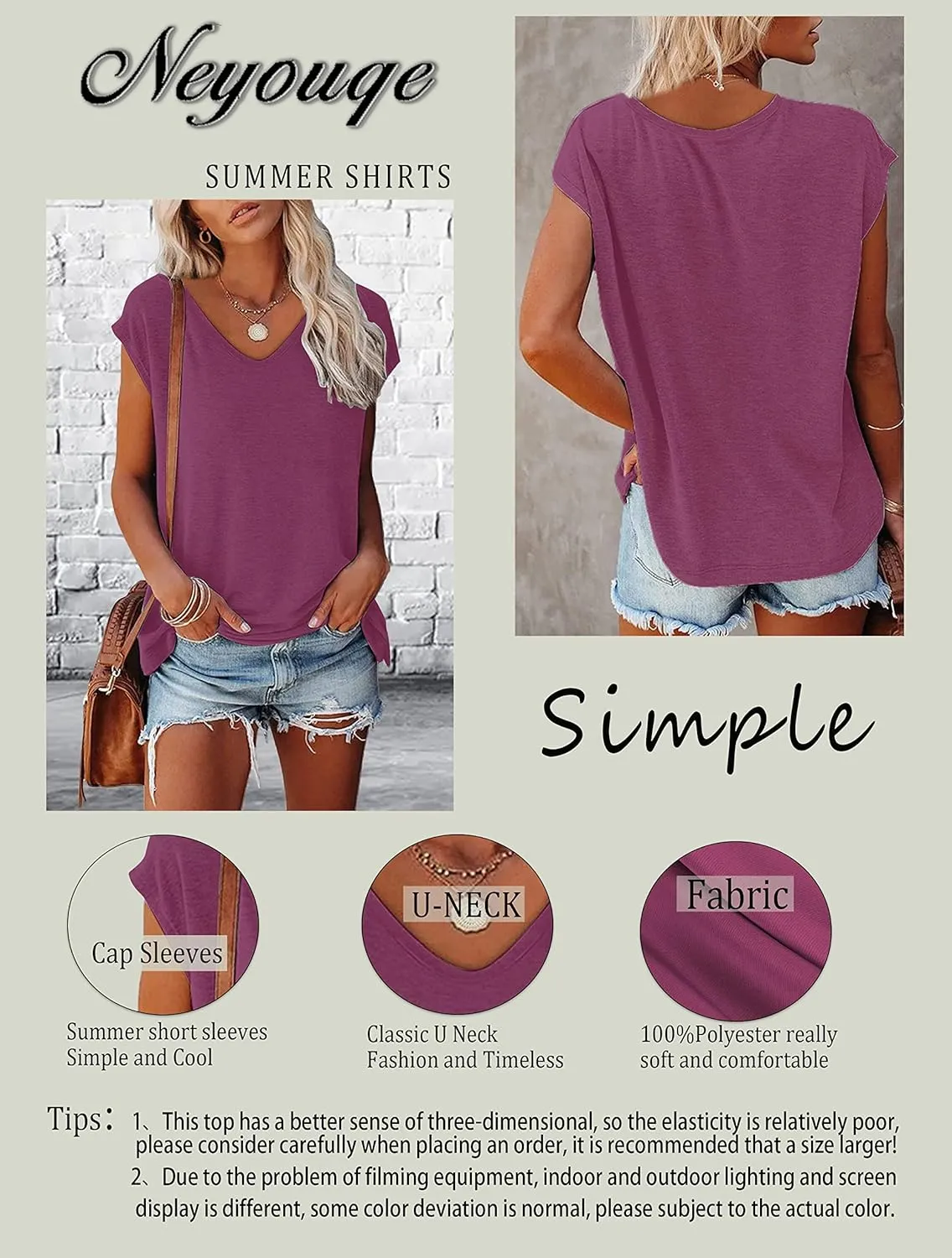 NEYOUQE Womens Summer Short/Long Sleeve T Shirts Athletic Workout Running Golf Tees Fashion Trendy Plain Casual Tops