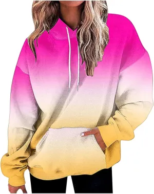 Ombre Tie-dye Pullover Hoodie for Women Casual Crew Neck Long Sleeve Lightweight Sweatshirt Long Sleeve Crewneck