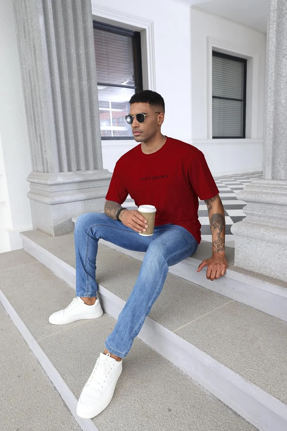 Opomelo Men's Fashion Athletic T-Shirt Oversized Workout Short Sleeve Shirt Casual Crew Neck Cotton Tee