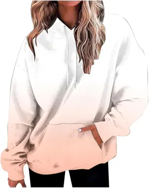 Oversized Sweatshirt For Women Tie Dye Crewneck Drawstring Pullover Hoodie Long Sleeve Gradient Color Block Tops