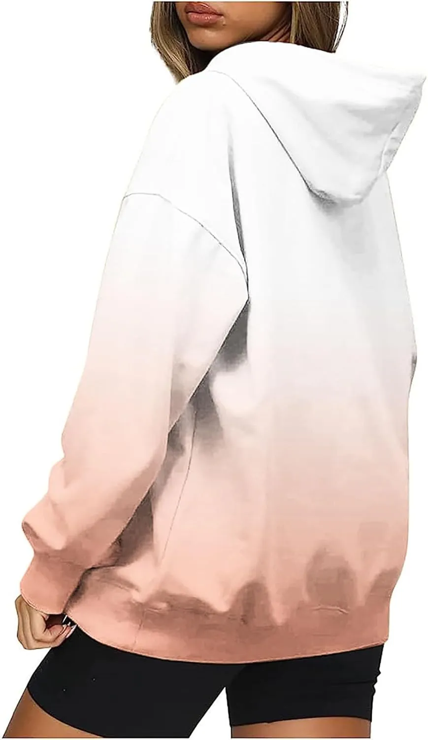 Oversized Sweatshirt For Women Tie Dye Crewneck Drawstring Pullover Hoodie Long Sleeve Gradient Color Block Tops