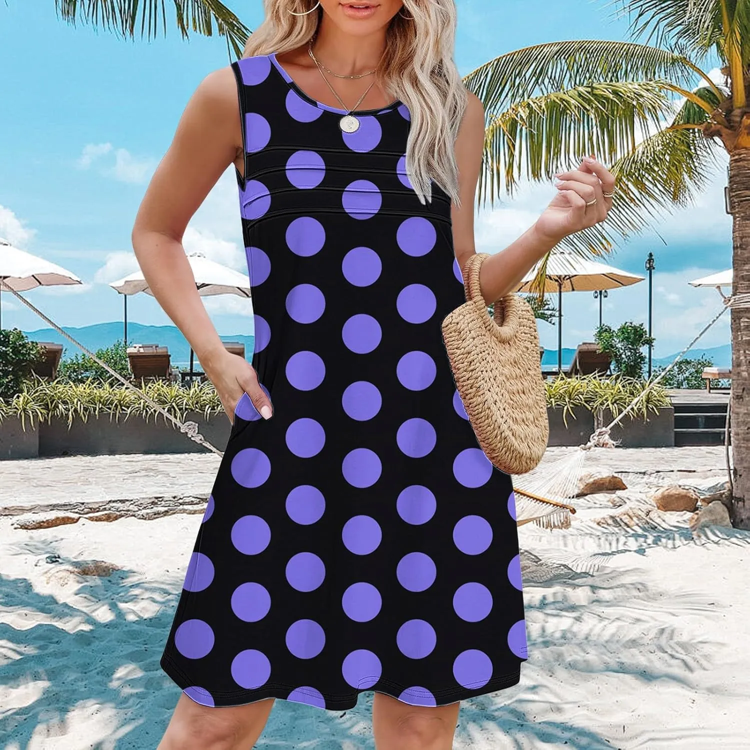 Plus Size Floral Dress Womens with Pockets Summer Casual Tank Dress Sleeveless Midi Beach Dress Cotton Dress Midi