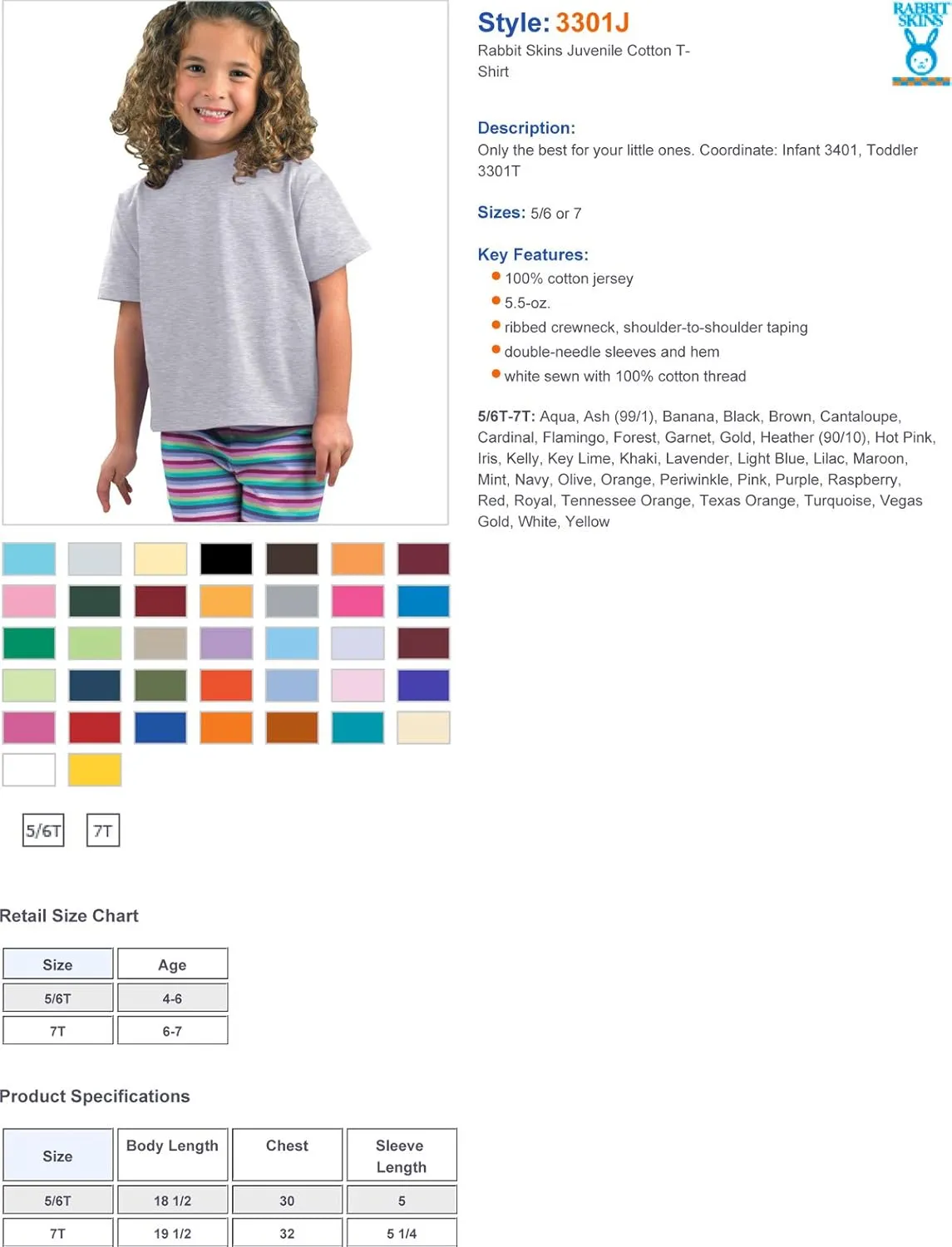 RABBIT SKINS Toddler Cotton Crewneck Short-Sleeve T-Shirt