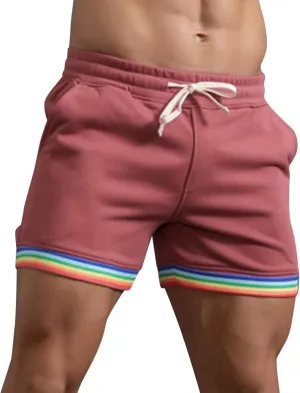 Rainbow Shorts Men Casual Elastic Waist Pride Short Pants Outdoor Workout Jogger Drawstring Pockets Flat Front Sweatpants