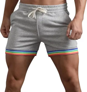 Rainbow Shorts Men Casual Elastic Waist Pride Short Pants Outdoor Workout Jogger Drawstring Pockets Flat Front Sweatpants