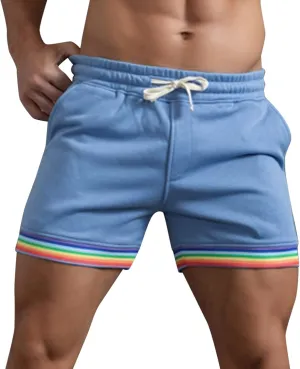 Rainbow Shorts Men Casual Elastic Waist Pride Short Pants Outdoor Workout Jogger Drawstring Pockets Flat Front Sweatpants