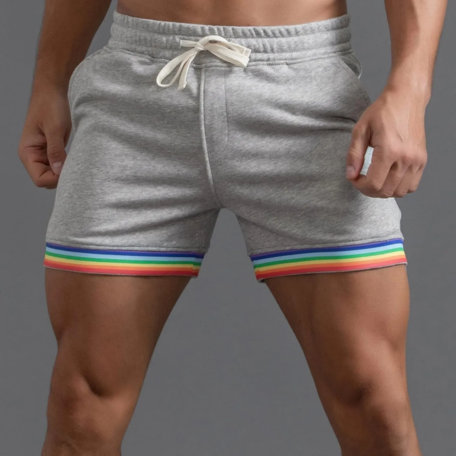 Rainbow Shorts Men Casual Elastic Waist Pride Short Pants Outdoor Workout Jogger Drawstring Pockets Flat Front Sweatpants