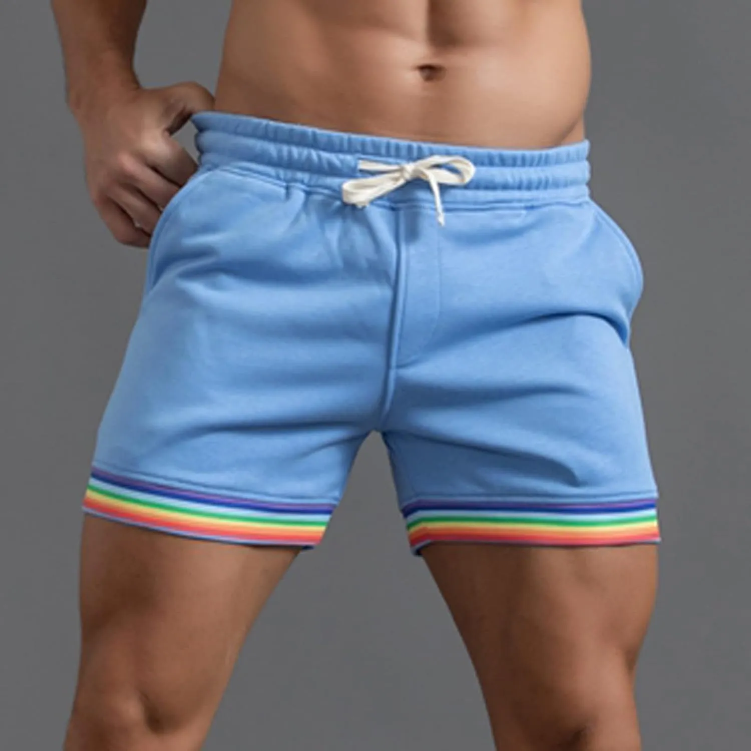 Rainbow Shorts Men Casual Elastic Waist Pride Short Pants Outdoor Workout Jogger Drawstring Pockets Flat Front Sweatpants
