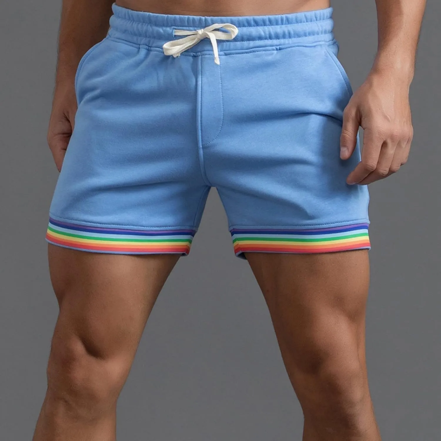 Rainbow Shorts Men Casual Elastic Waist Pride Short Pants Outdoor Workout Jogger Drawstring Pockets Flat Front Sweatpants