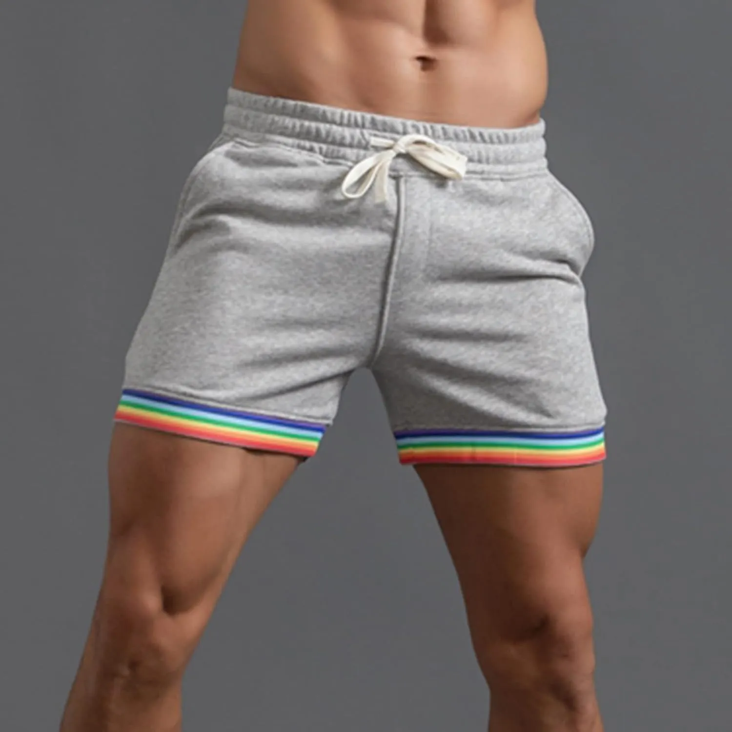 Rainbow Shorts Men Casual Elastic Waist Pride Short Pants Outdoor Workout Jogger Drawstring Pockets Flat Front Sweatpants