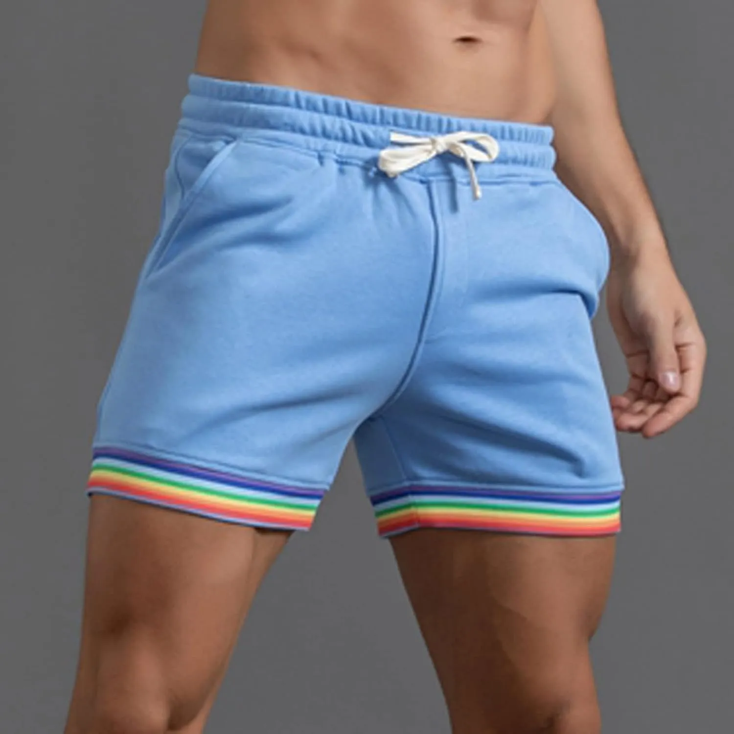 Rainbow Shorts Men Casual Elastic Waist Pride Short Pants Outdoor Workout Jogger Drawstring Pockets Flat Front Sweatpants