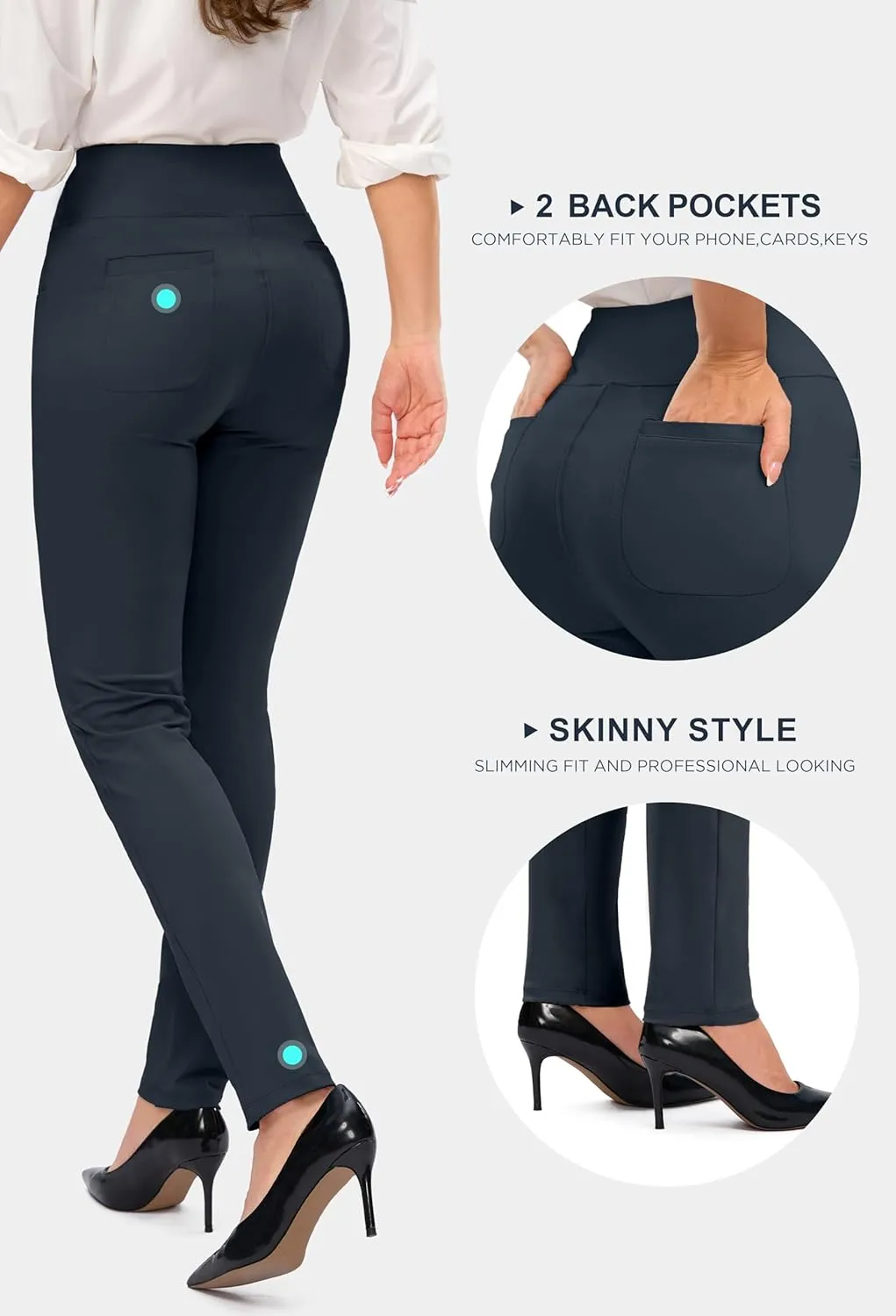 Rammus Womens High Waist Dress Pants with Pockets Business Casual Work Pants for Women Stretchy Skinny Slacks for Office