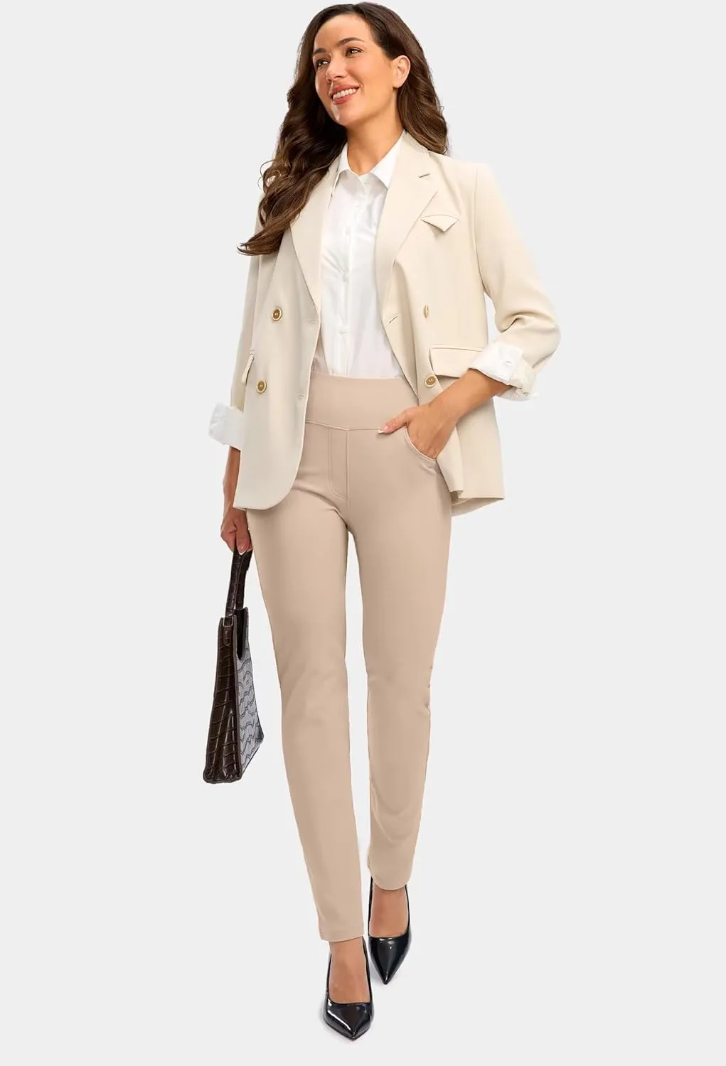 Rammus Womens High Waist Dress Pants with Pockets Business Casual Work Pants for Women Stretchy Skinny Slacks for Office