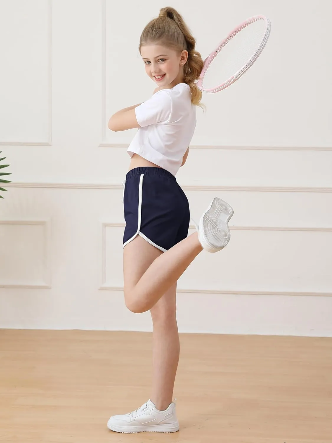 Resinta 5 Packs Girls Cotton Athletic Shorts Active Running Shorts Toddler Summer Shorts Dolphin Dolphin Yoga Shorts