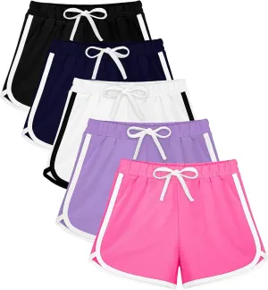 Resinta 5 Packs Girls Cotton Athletic Shorts Active Running Shorts Toddler Summer Shorts Dolphin Dolphin Yoga Shorts