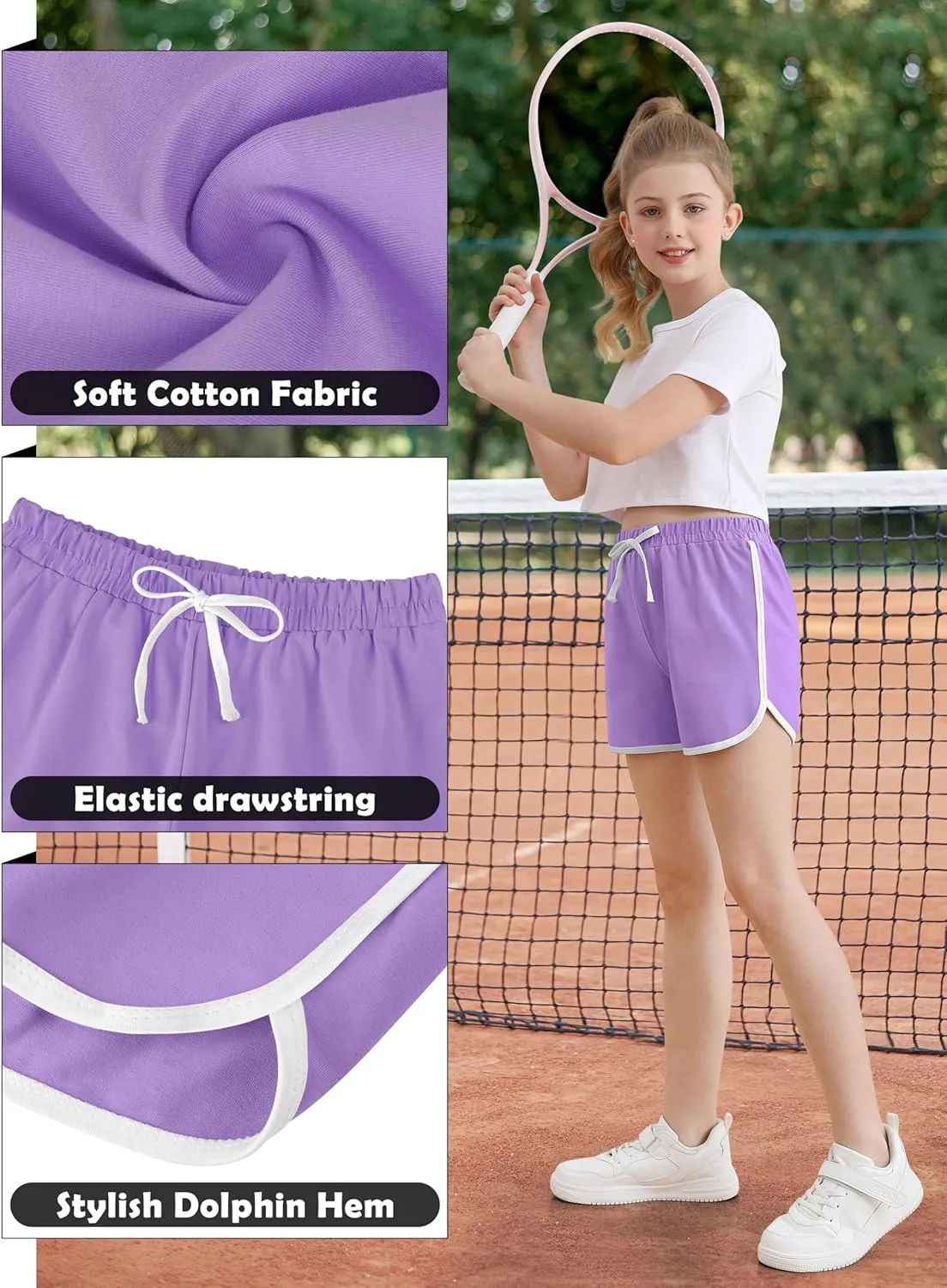 Resinta 5 Packs Girls Cotton Athletic Shorts Active Running Shorts Toddler Summer Shorts Dolphin Dolphin Yoga Shorts