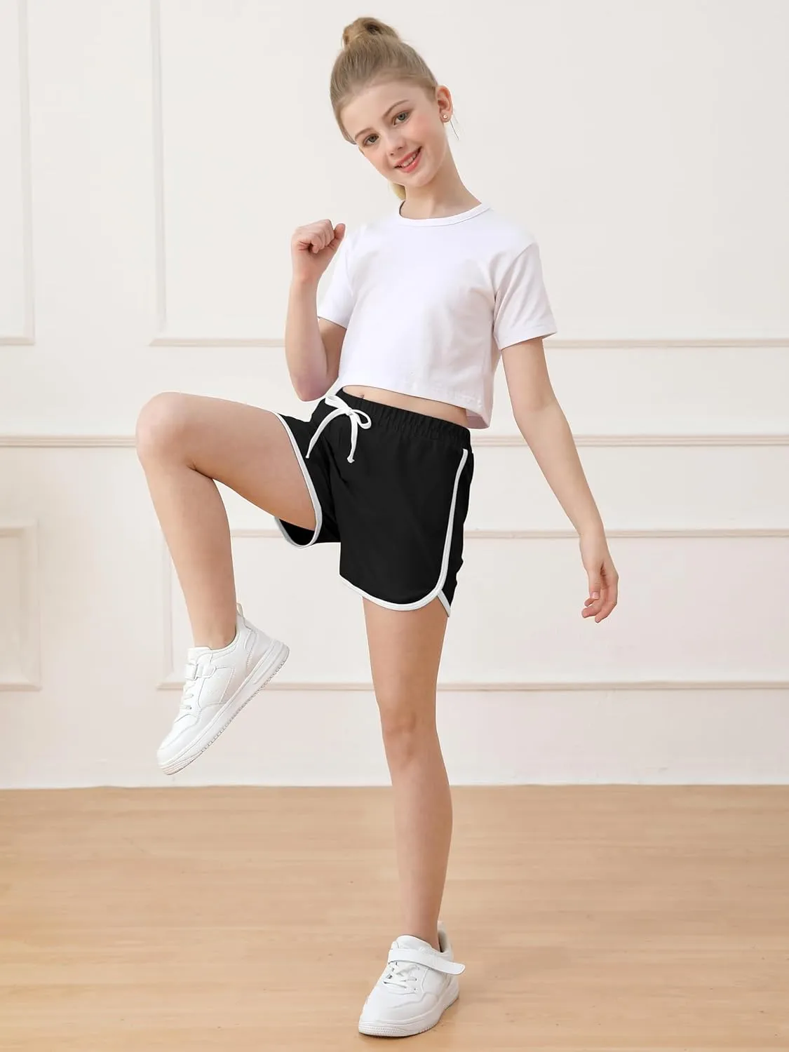 Resinta 5 Packs Girls Cotton Athletic Shorts Active Running Shorts Toddler Summer Shorts Dolphin Dolphin Yoga Shorts