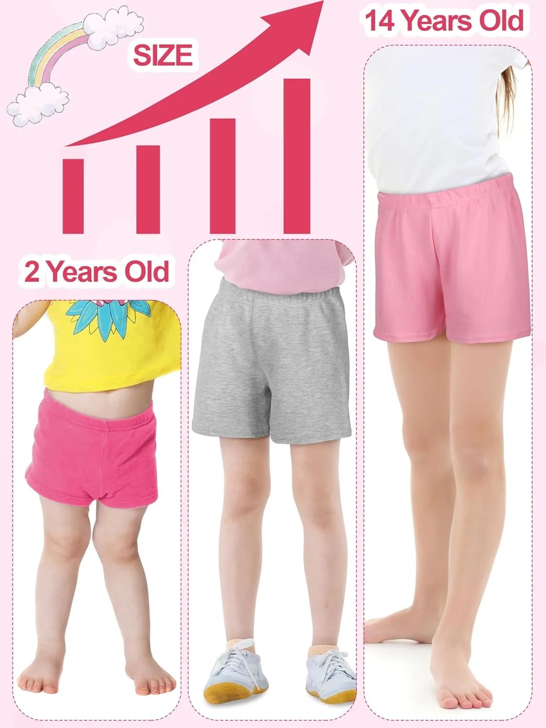 Resinta 6 Pack Girls Cotton Bike Shorts Summer Dance Running Shorts Athletic Cartwheel Shorts Safety Shorts for Under Dresses