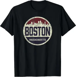 Retro Boston Massachusetts Skyline distressed graphic T-Shirt
