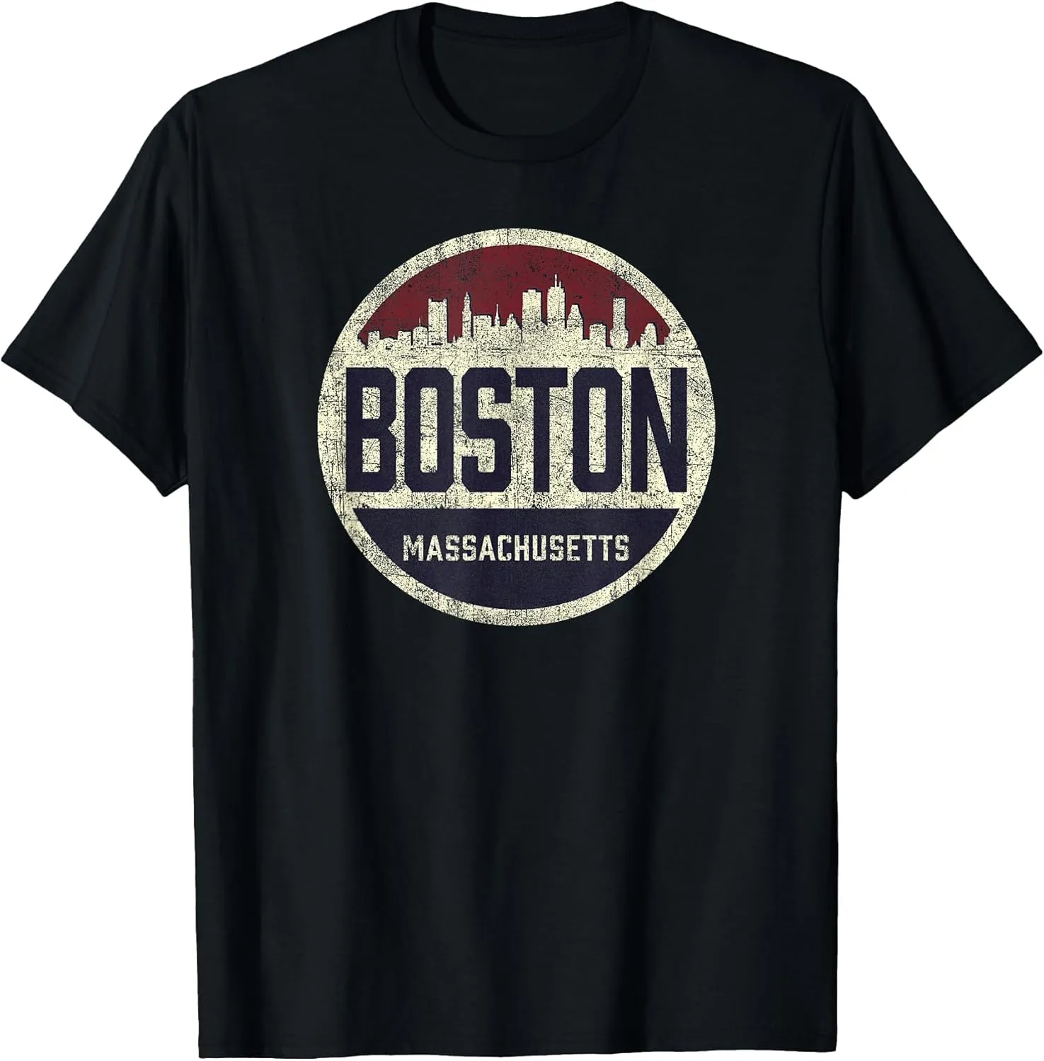 Retro Boston Massachusetts Skyline distressed graphic T-Shirt