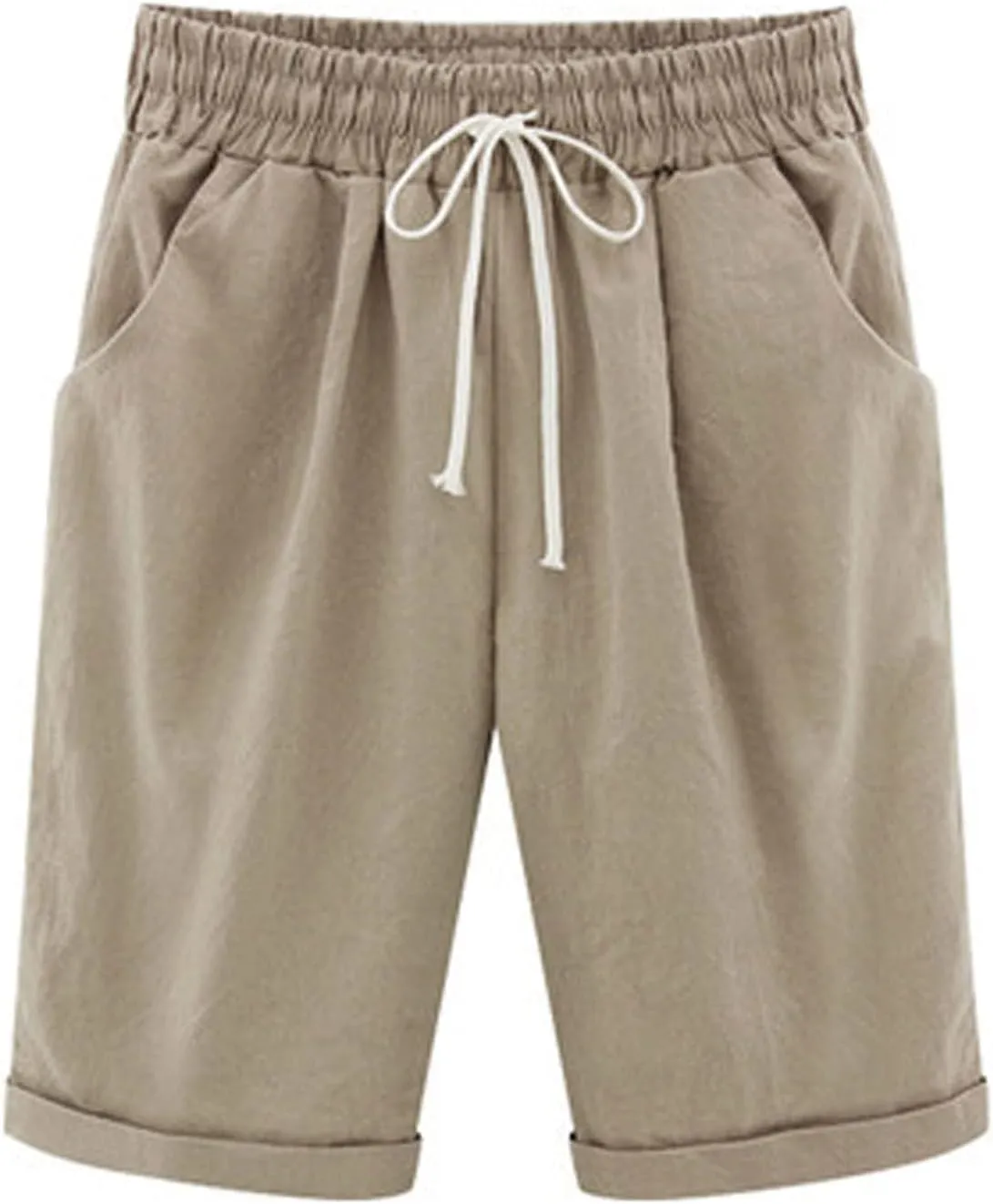 sdbrld Bermuda Shorts for Women,Womens Elastic Waist Knee Length Summer Casual Cotton Athletic Bermuda Shorts with Drawstring