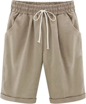 sdbrld Bermuda Shorts for Women,Womens Elastic Waist Knee Length Summer Casual Cotton Athletic Bermuda Shorts with Drawstring