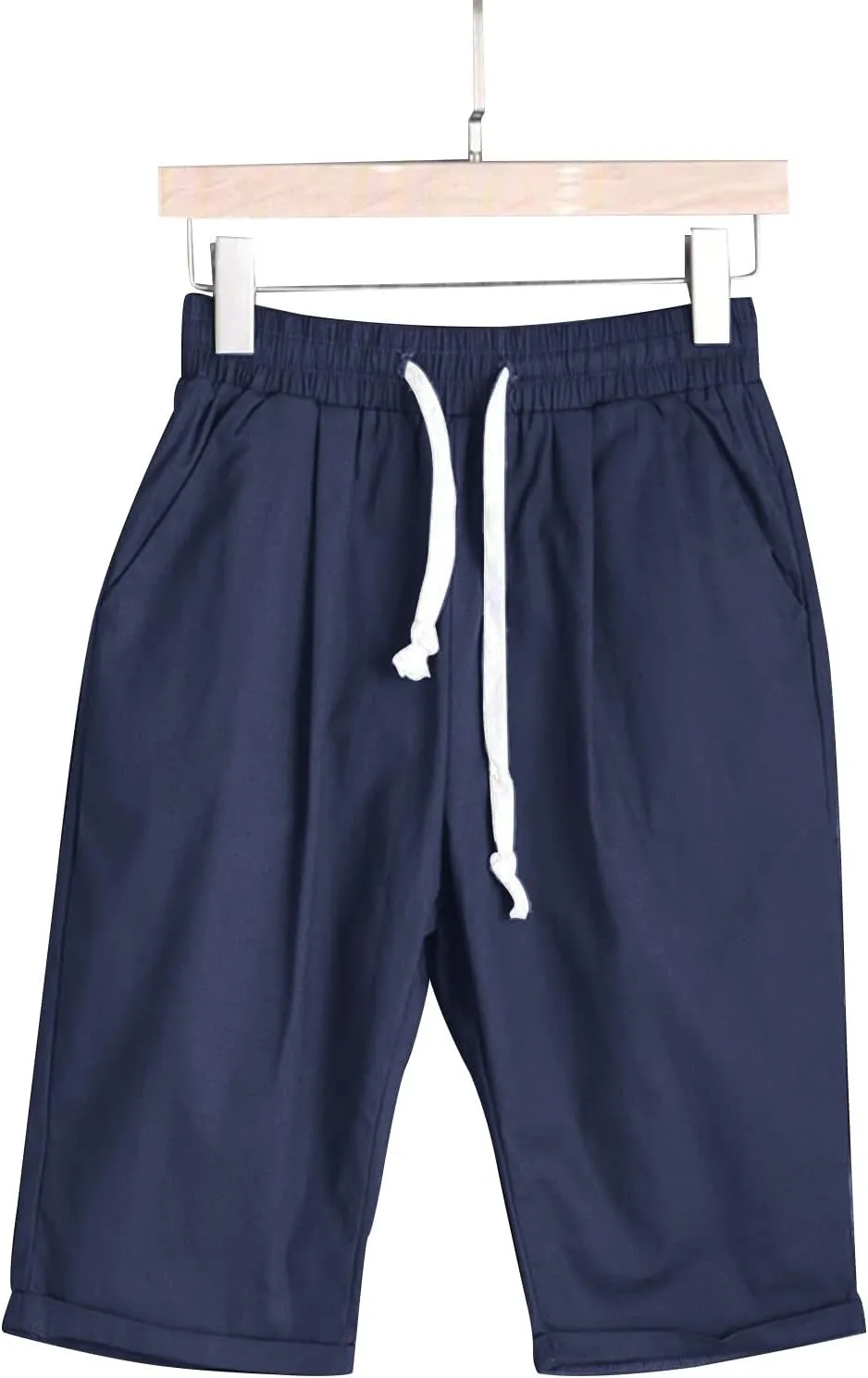 sdbrld Bermuda Shorts for Women,Womens Elastic Waist Knee Length Summer Casual Cotton Athletic Bermuda Shorts with Drawstring