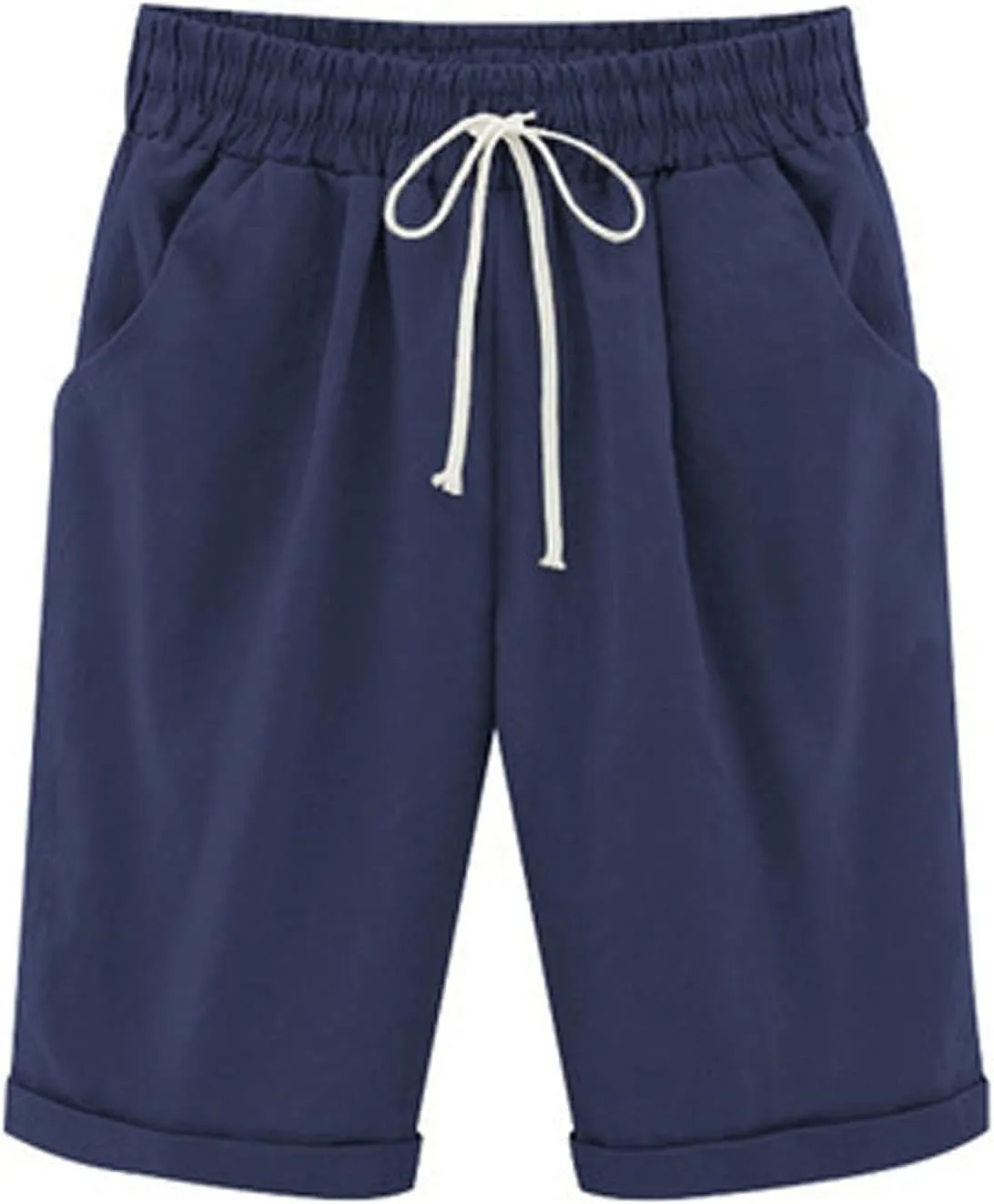 sdbrld Bermuda Shorts for Women,Womens Elastic Waist Knee Length Summer Casual Cotton Athletic Bermuda Shorts with Drawstring