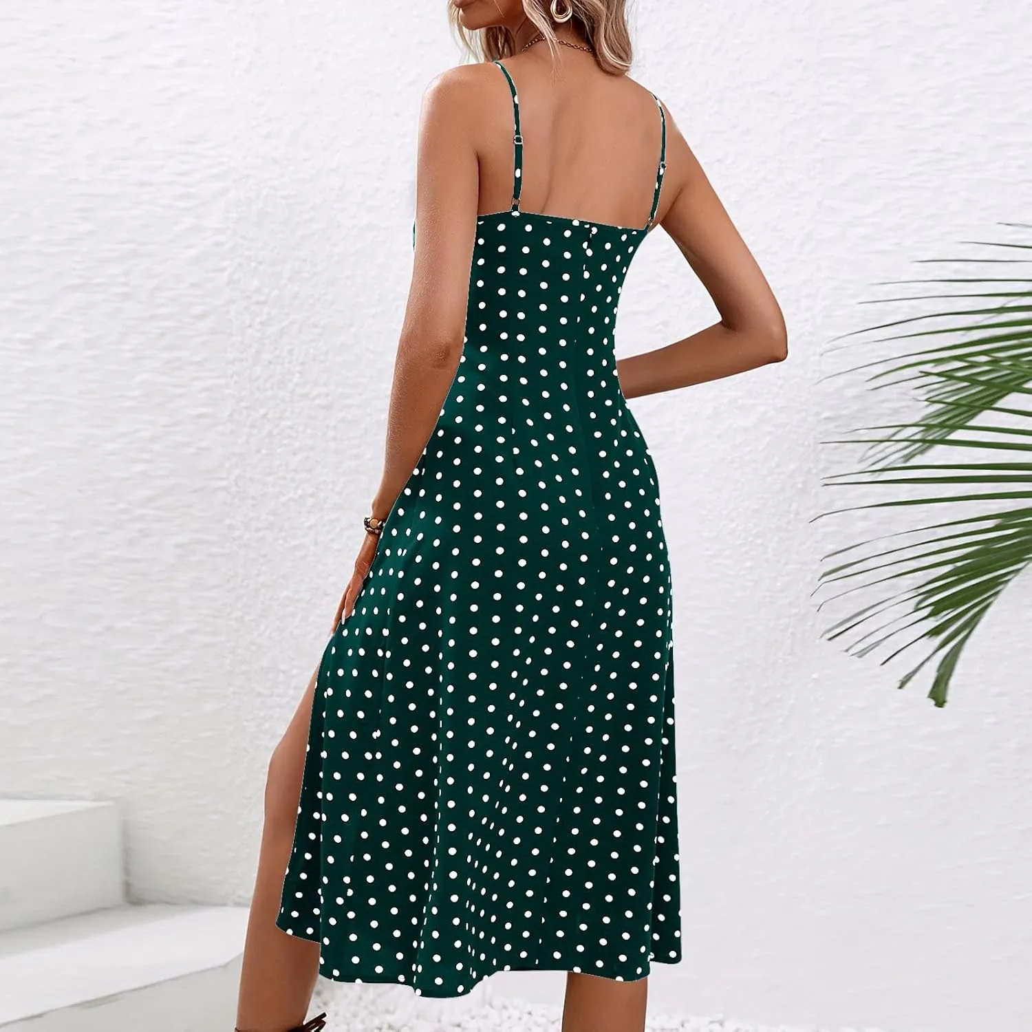 Sexy Summer Dresses for Women 2024 Spaghetti Strap Bodycon Corset Dress Polka Dot Sleeveless Split Curvy Maxi Dresses