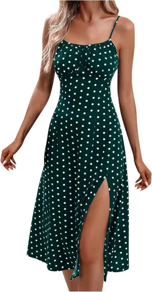 Sexy Summer Dresses for Women 2024 Spaghetti Strap Bodycon Corset Dress Polka Dot Sleeveless Split Curvy Maxi Dresses