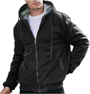 Sherpa Lined Hoodies for Men Heavyweight Full Zip Up Sweatshirt Thick Warm Winter Fleece Jackets Hooded Coats