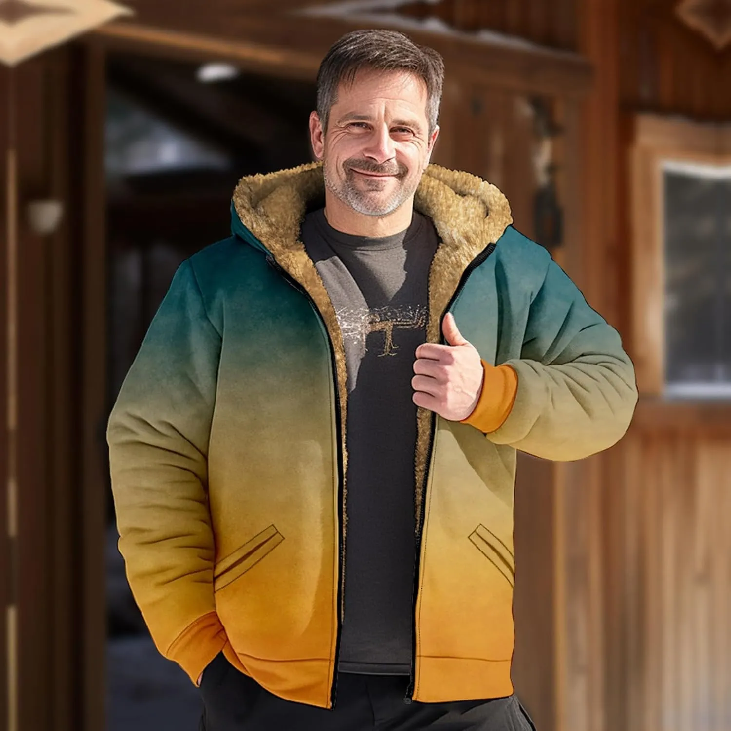 Sherpa Lined Jackets for Men Full Zip Up Hoodies Coats Thicken Warm Sweatshirts with Pocket Winter Fuzzy Outerwear