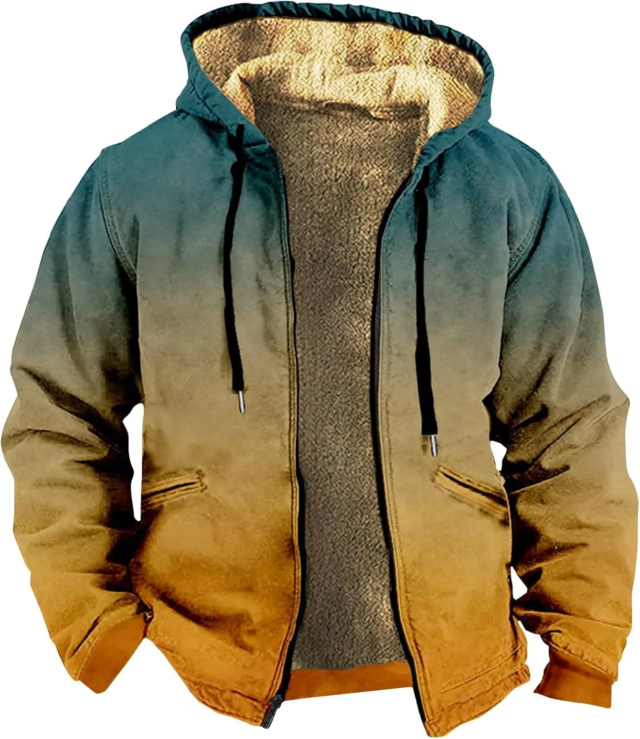 Sherpa Lined Jackets for Men Full Zip Up Hoodies Coats Thicken Warm Sweatshirts with Pocket Winter Fuzzy Outerwear
