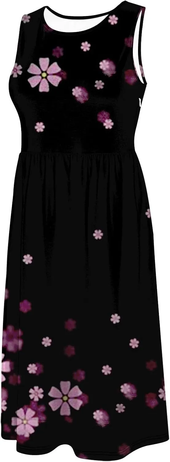 Sleeveless Dress for Women Women's Summer Tank Midi Dress with Pockets Sleeveless A Line Dress Casual Floral T Shirt