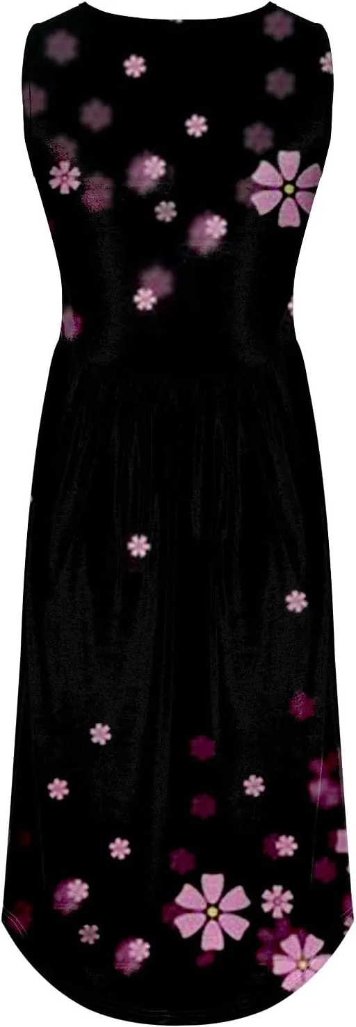 Sleeveless Dress for Women Women's Summer Tank Midi Dress with Pockets Sleeveless A Line Dress Casual Floral T Shirt