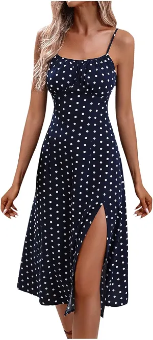 Spaghetti Strap Beach Flowy Dresses for Women 2024 Trendy Summer Sleeveless Boho Floral Print Split Long Sun dresses