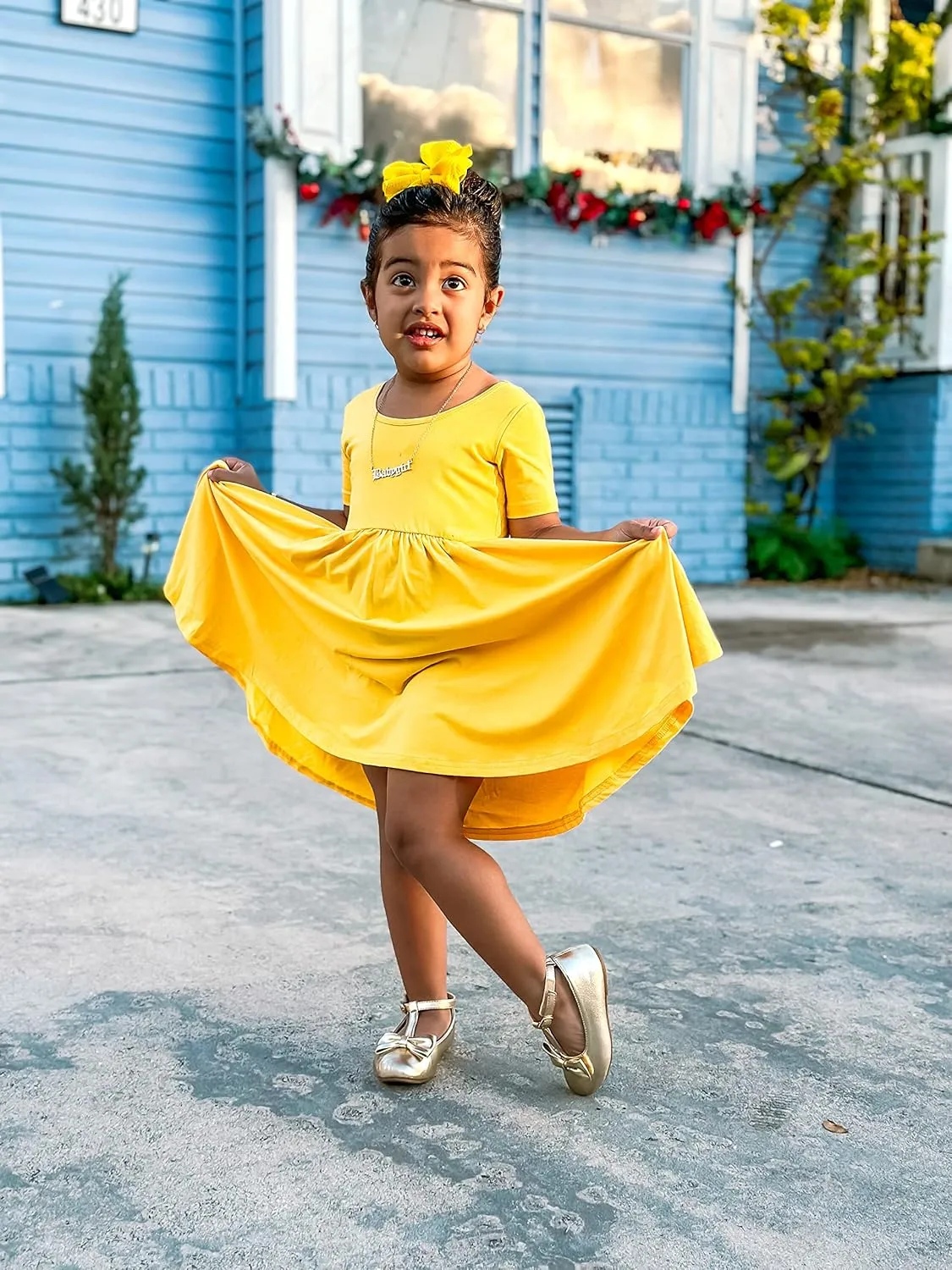 Stelle Girls Short Sleeve Dress Summer Kids Toddler Skater Twirl A Line Solid Color T-Shirt Dress for School Casual 3-12 Y