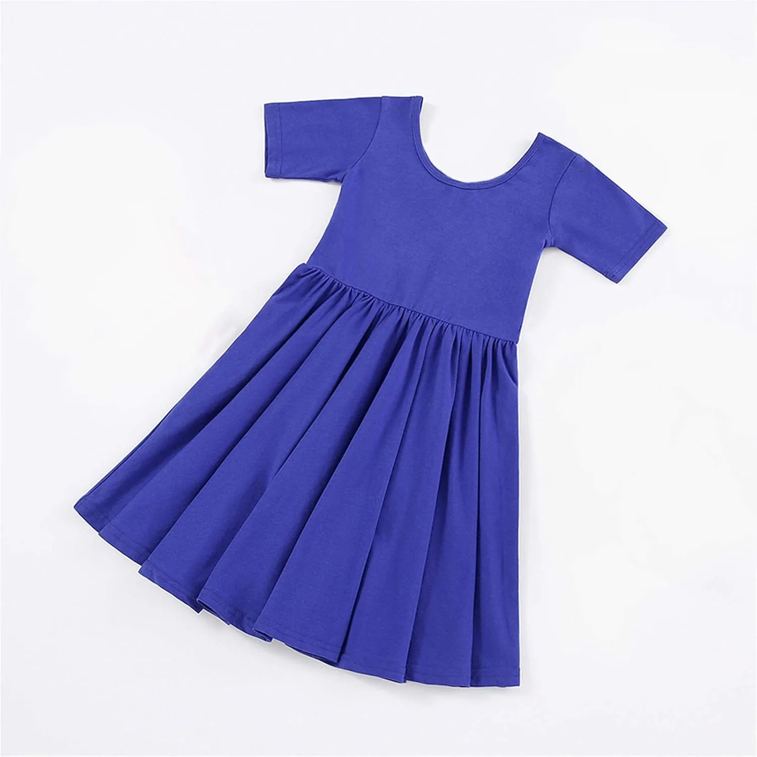 Stelle Girls Short Sleeve Dress Summer Kids Toddler Skater Twirl A Line Solid Color T-Shirt Dress for School Casual 3-12 Y